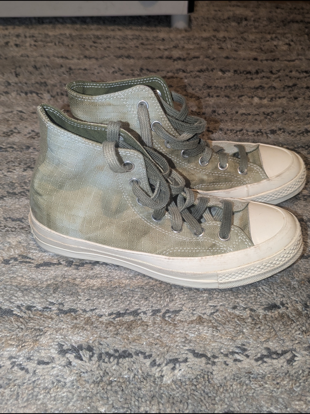 Converse High-Top Sneakers in Olive Green Canvas with White Toe